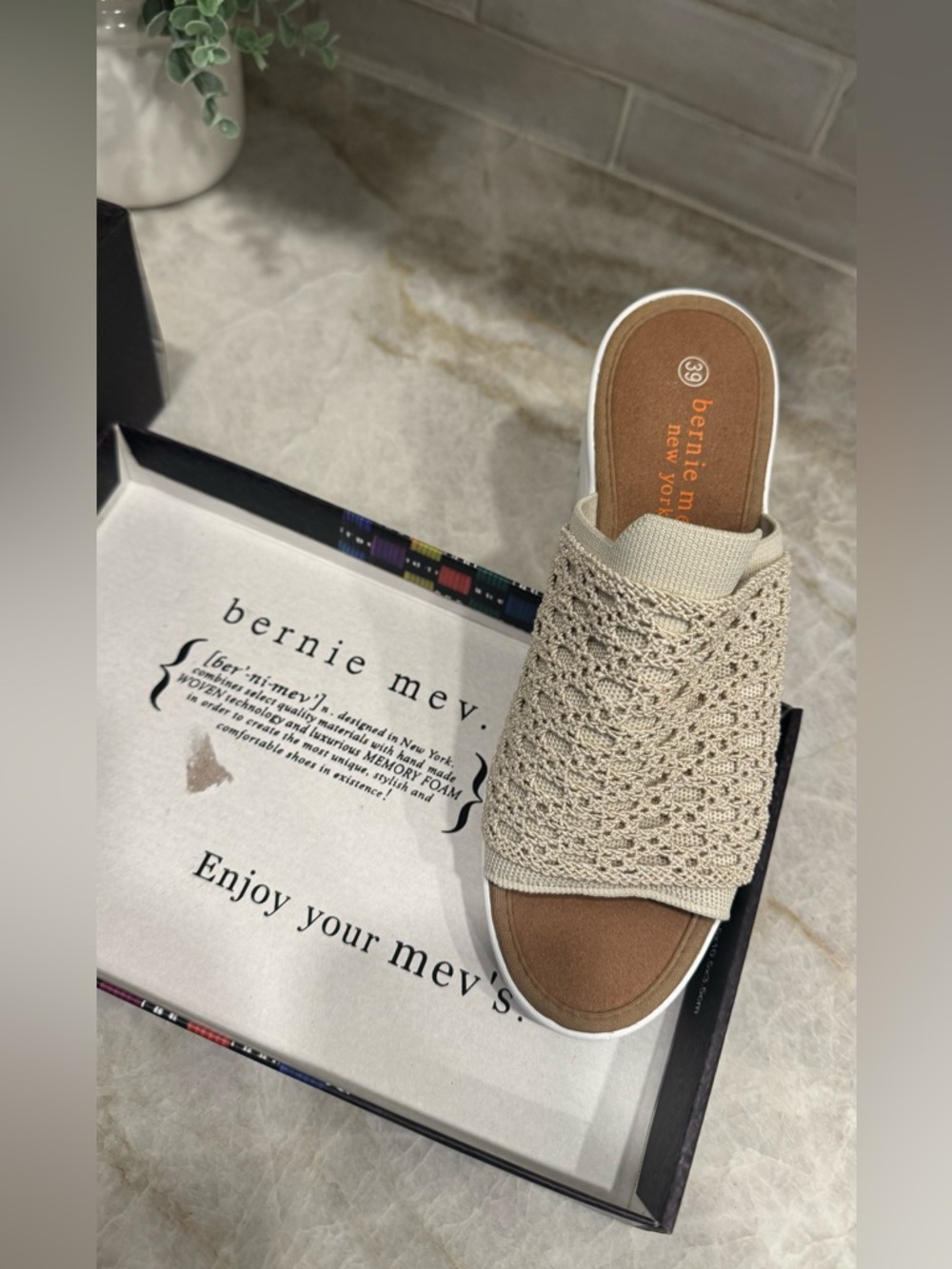 bernie mev. Beige Crochet Slide Wedge
